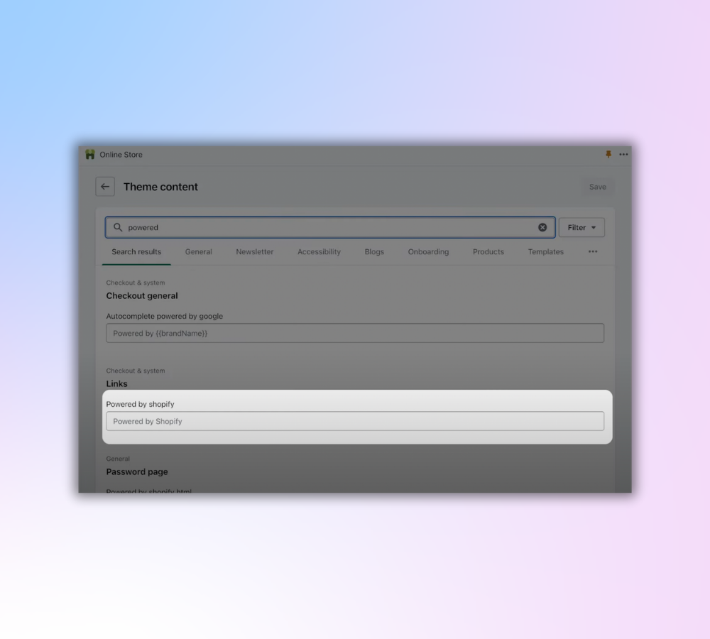 How do I remove Powered by Shopify?